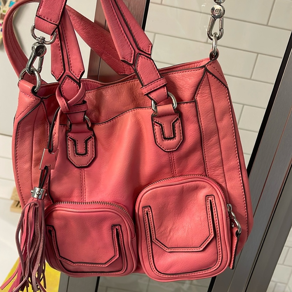 Aimee Kestenberg Pink Leather Natalie Crossbody Bag with Tassel Charm